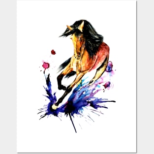 running horse watercolor Posters and Art